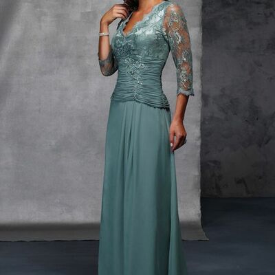 Simple mother of bride/ groom dress blue lace evening formal gowns prom dress