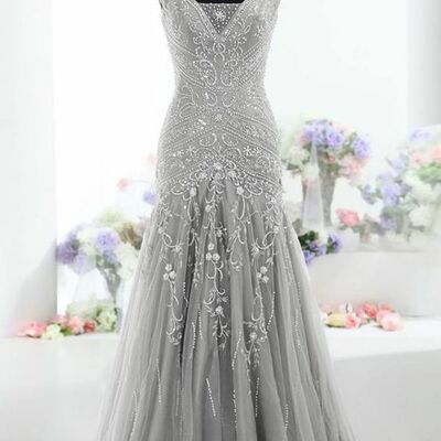 Silver mother of bride/ groom dress sheath beading crystals evening formal gowns prom dress