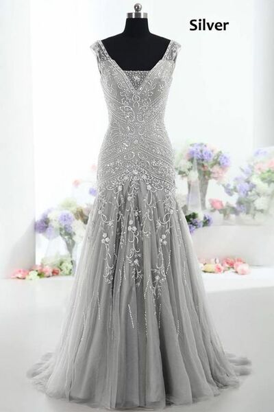Silver Mother of Bride/ Groom Dress Sheath Beading Crystals Evening Formal Gowns Prom Dress