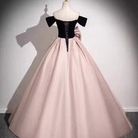 Black Velvet and Pink Satin Long Prom Dress, Off the Shoulder Evening Party Dress - Thumbnail 2