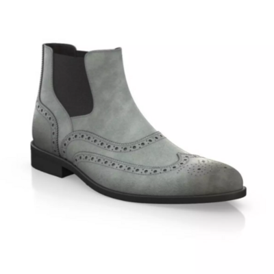 New grey handmade suede wing tip brogue ankle dress boots for mens, formal boots for mens    