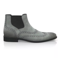 New Grey Handmade Suede Wing tip Brogue Ankle Dress Boots For Mens, Formal Boots for Mens     - Thumbnail 1