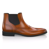 Men Tan Leather Wing Tip Brogue Handmade Chelsea Ankle Boots, Mens Wingtip Brogue Ankle Boots - Thumbnail 1