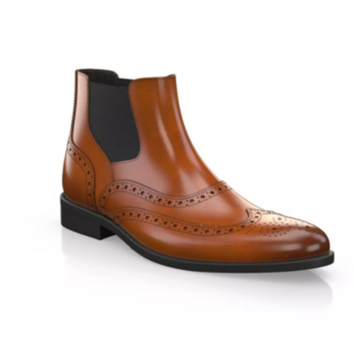 Men tan leather wing tip brogue handmade chelsea ankle boots, mens wingtip brogue ankle boots