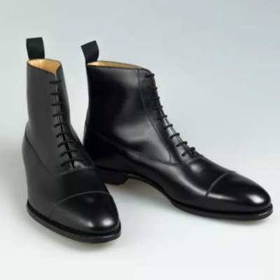 Handmade mens black tuxedo lace up dress boots, men black oxfords toe high ankle boot
