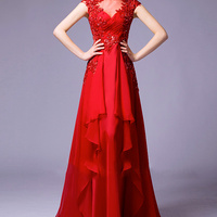 Sexy lace applique A-line luxury prom dress - Thumbnail 2