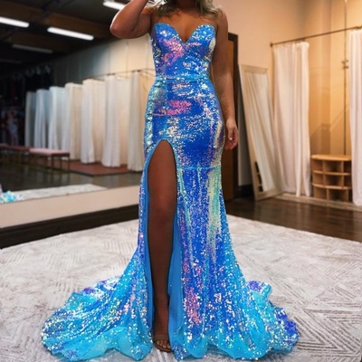 Fashion illusion sequin mermaid sweetheart neckline slit ball gown