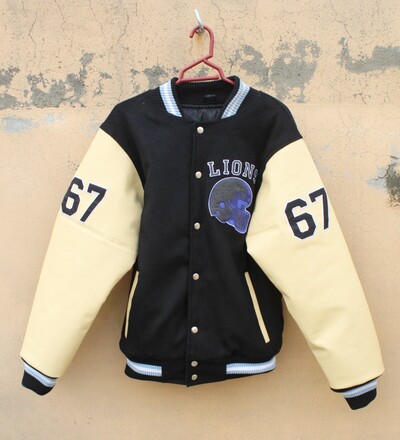 Crafted Leather Vintage Wool - Leather Sleeves Motorcycle Jacket