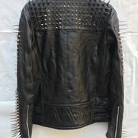 Men's Handmade Black Silver Long Spiked Studded Cowhide Leather Jacket - Thumbnail 2