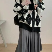Diamond Knitted Sweater Cardigan - Thumbnail 8