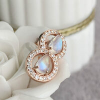 Beautiful Sheen Natural Rainbow Moonstone earstuds 925 Sterling Silver Earstuds Transparent Moonstone Great Gift - Thumbnail 4