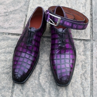 Crafted Leather Men Classic Purple Crocodile/Alligator Handmade Genuine Leather Dress Shoes - Thumbnail 1