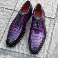 Crafted Leather Men Classic Purple Crocodile/Alligator Handmade Genuine Leather Dress Shoes - Thumbnail 2