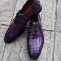 Crafted Leather Men Classic Purple Crocodile/Alligator Handmade Genuine Leather Dress Shoes - Thumbnail 3