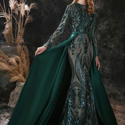 Luxury green sheath mother of bride/ groom dress sequins lace evening formal gowns prom dress