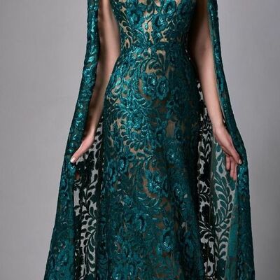 Elegant mother of bride/ groom dress dark green lace evening formal gowns prom dress