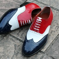 Crafted Leather Classic Handmade Tri Tone Color Leather Oxford Wingtip Dress Shoes - Thumbnail 1