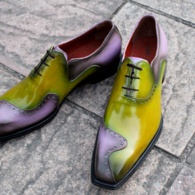 Crafted leather classic and unique purple green patina luxury oxford dress shoes - Thumbnail 5