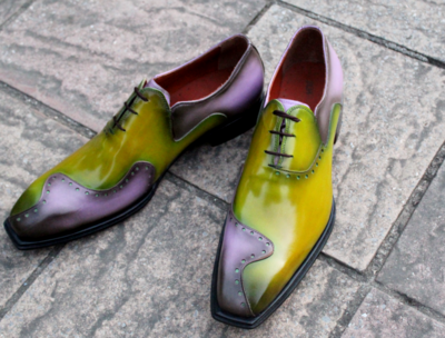 Crafted Leather Classic and Unique Purple Green Patina Luxury Oxford Dress Shoes