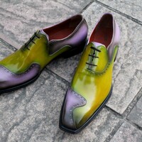 Crafted Leather Classic and Unique Purple Green Patina Luxury Oxford Dress Shoes - Thumbnail 2