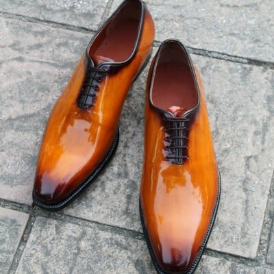 Crafted leather classic tan black leather lace up oxford dress shoes - Thumbnail 5