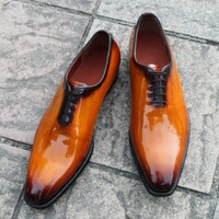 Crafted Leather Classic Tan Black Leather Lace up Oxford Dress Shoes - Thumbnail 1