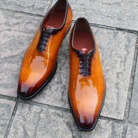 Crafted Leather Classic Tan Black Leather Lace up Oxford Dress Shoes - Thumbnail 2