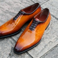 Crafted Leather Classic Tan Black Leather Lace up Oxford Dress Shoes - Thumbnail 3