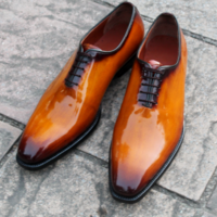 Crafted Leather Classic Tan Black Leather Lace up Oxford Dress Shoes - Thumbnail 4