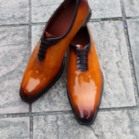 Crafted Leather Classic Tan Black Leather Lace up Oxford Dress Shoes - Thumbnail 5