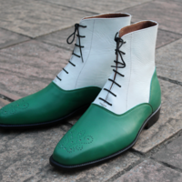 Crafted Leather Classic Green White Leather Ankle High Lace up Dress Boot - Thumbnail 2