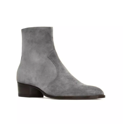 New Gray Handmade Suede Chelsea Ankle Formal Boots for Mens, Men Dress Boot, New Zipper Boot