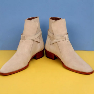 New beige handmade suede jodhpur ankle monk strap formal boots for mens, men dress boot, new zipper boot