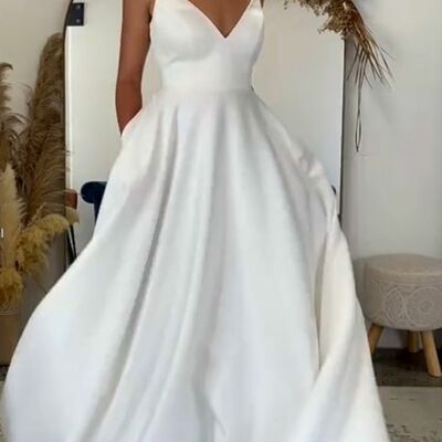 Simple a line beach boho wedding dress bridal gowns  - Thumbnail 1