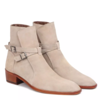 New Beige Handmade Suede Jodhpur Ankle Monk Strap Formal Boots for Mens, Men Dress Boot, New Zipper Boot - Thumbnail 3