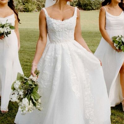 Simple ball gown lace appliques beach boho wedding dress bridal gowns  - Thumbnail 2