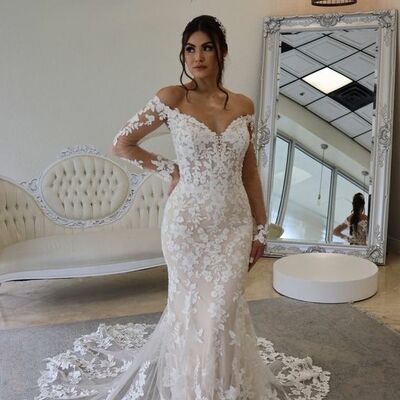 Simple mermaid off the shoulder lace appliques beach boho wedding dress bridal gowns  - Thumbnail 2