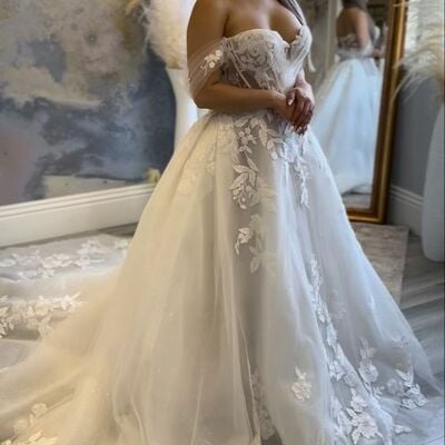 Simple ball gown lace appliques beach boho wedding dress bridal gowns  - Thumbnail 3