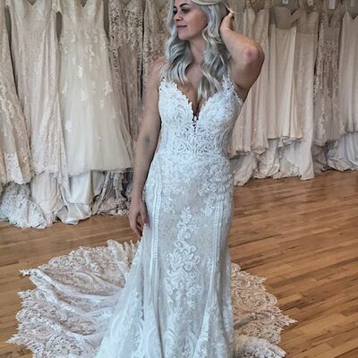 Simple mermaid v neck lace appliques beach boho wedding dress bridal gowns  - Thumbnail 2