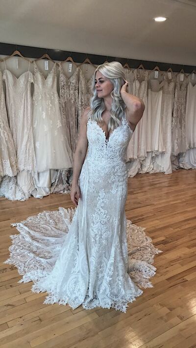 Simple Mermaid V Neck Lace Appliques Beach Boho Wedding Dress Bridal Gowns 