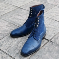 Crafted Leather Classic Handmade Men Blue Calf Suede Leather Ankle High Dress Boot - Thumbnail 2