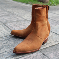 Crafted Leather Classic Men Brown Suede Leather Side Zipper Ankle High Dress Jodhpur Boot - Thumbnail 1