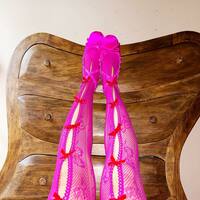 Nodress Red Velvets Bow Rosy High Socks - Thumbnail 1