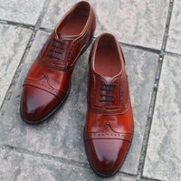 Crafted Leather Classic Handmade Brown Leather Wingtip Dress Shoes - Thumbnail 2