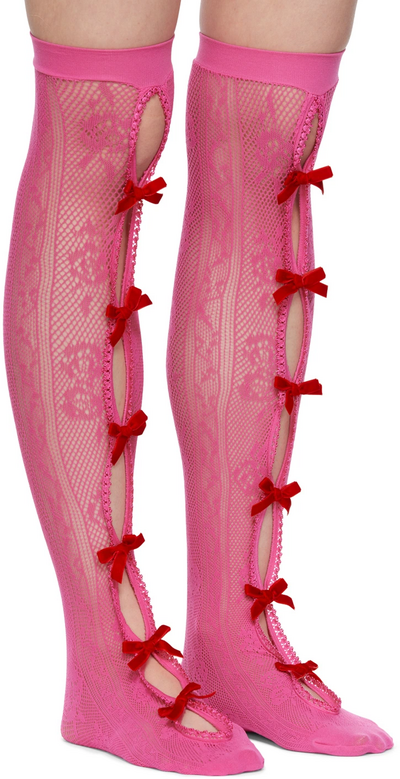 Nodress Red Velvets Bow Rosy High Socks