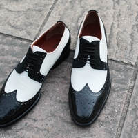 Crafted Leather Handmade Classic Black White Leather Wingtip Oxford Dress Shoes - Thumbnail 1