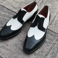Crafted Leather Handmade Classic Black White Leather Wingtip Oxford Dress Shoes - Thumbnail 2