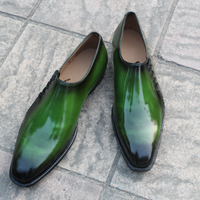 Crafted Leather Classic Green Calf and Crocodile Leather Side Laces Oxford Dress Shoes - Thumbnail 2