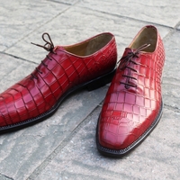 Crafted Leather Classic Handmade Red Crocodile/Alligator Leather Dress Shoes - Thumbnail 3