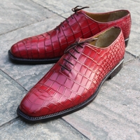 Crafted Leather Classic Handmade Red Crocodile/Alligator Leather Dress Shoes - Thumbnail 2
